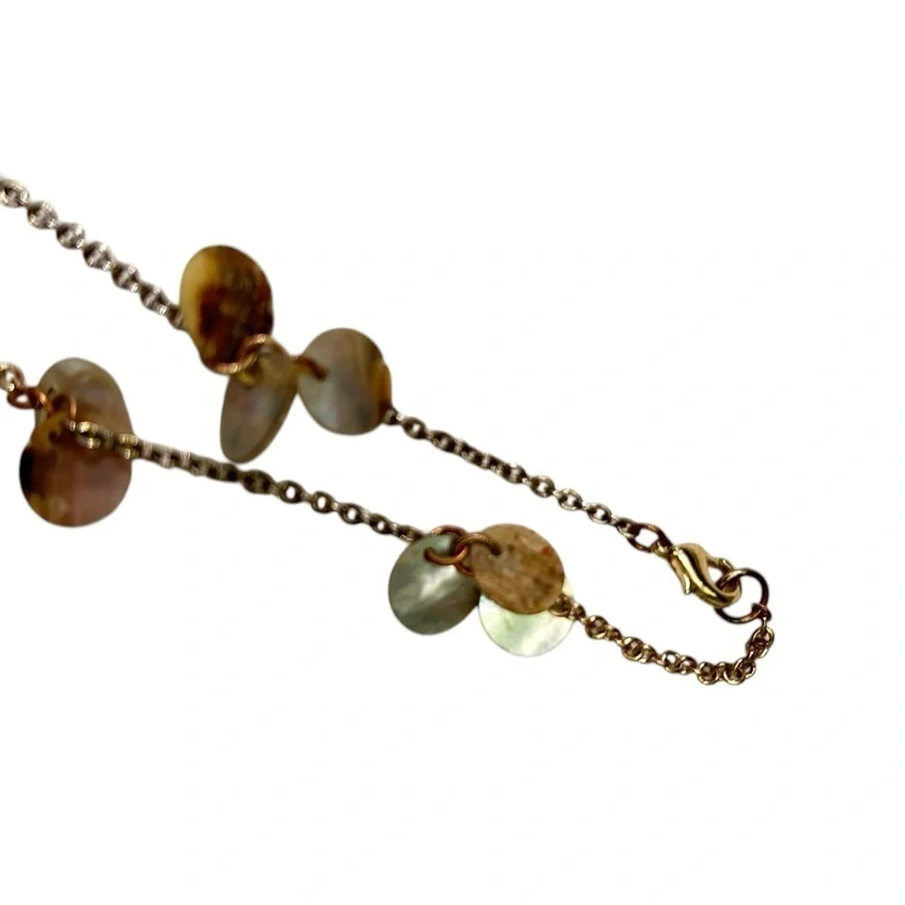 Boutique long delicate necklace mother of pearl circle beaded adjustable 18 inch
